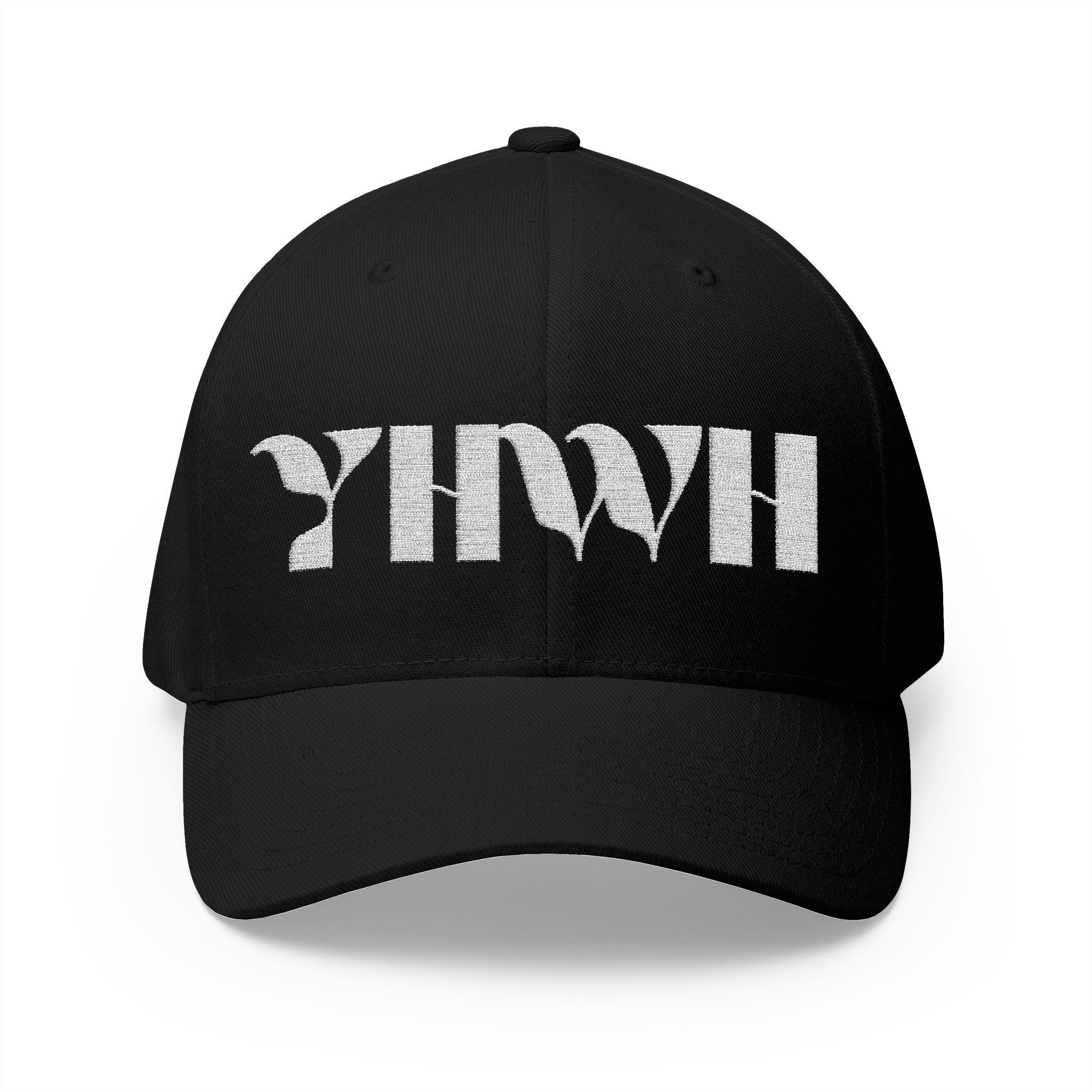 "YHWH" FlexFit Closed-Back (WHITE) (Embroidered Front/Back)