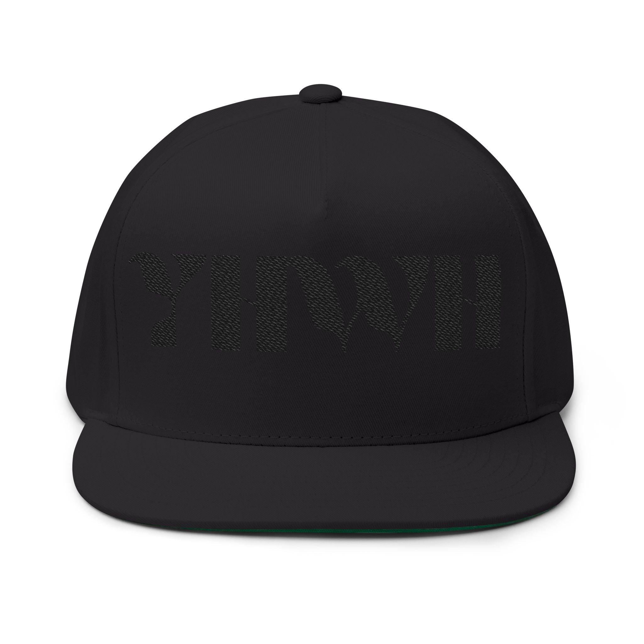 "YHWH" (Black) Flat Bill Snapback (Embroidered Front/Back)