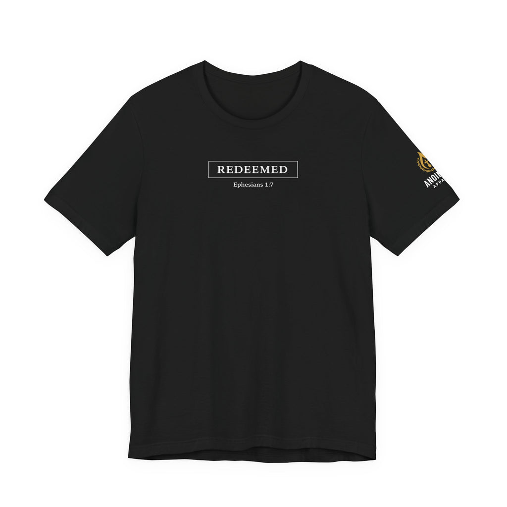 Ephesians 1:7 "Redeemed" (Design on Front/Logo on Sleeve)