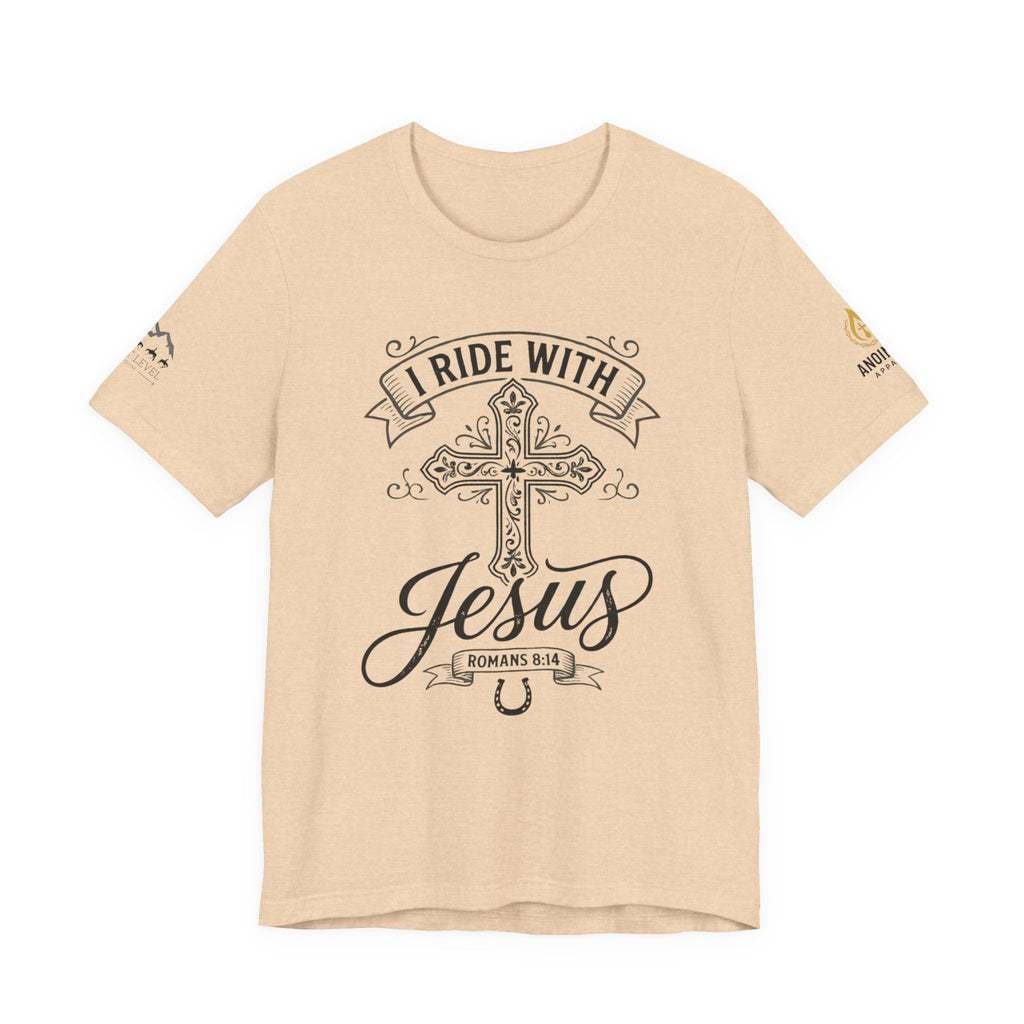 (NLE EDITION) Romans 8:14 - "I Ride With Jesus" (Ladies) (Design on Front/Logo on Sleeve)