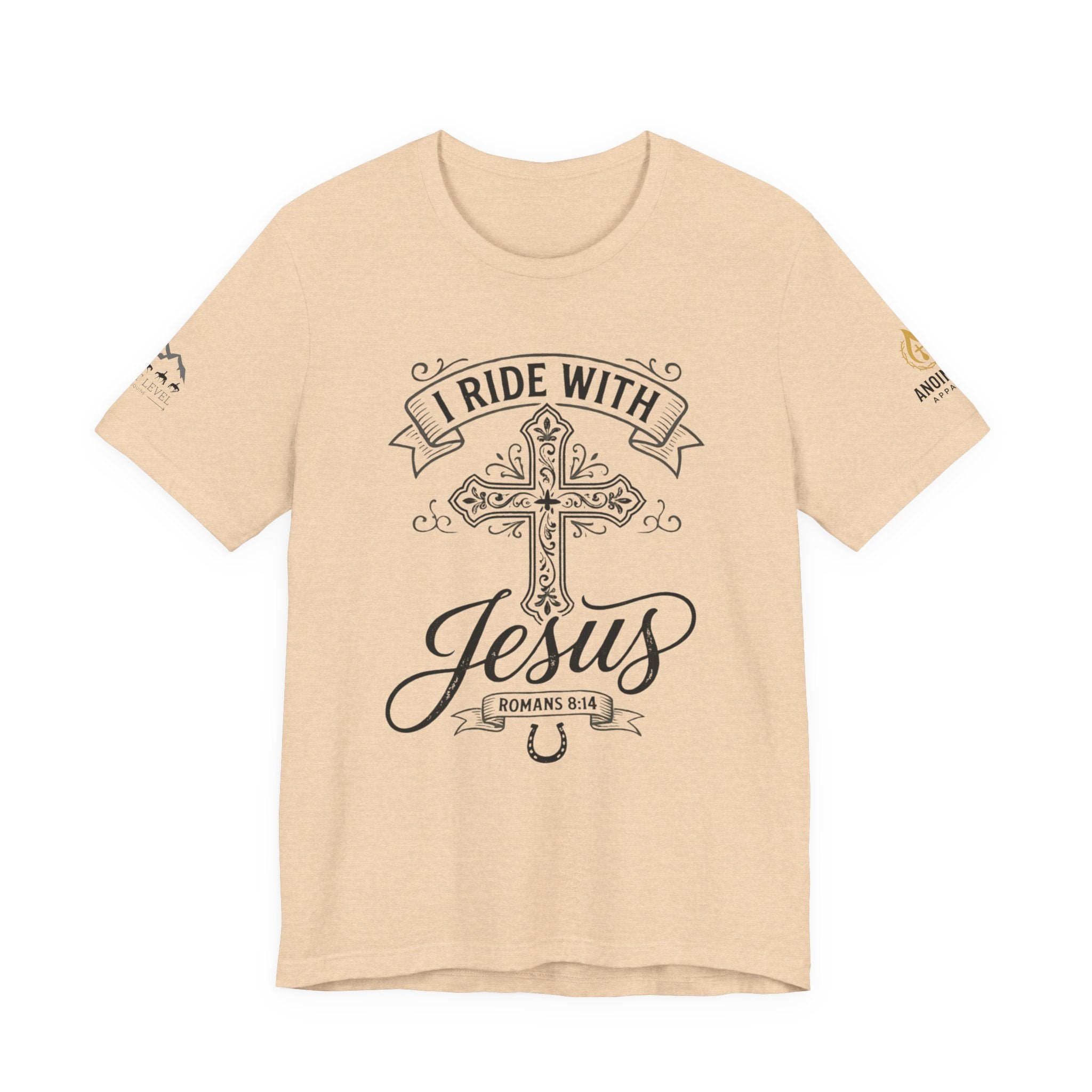 (NLE EDITION) Romans 8:14 - "I Ride With Jesus" (Ladies) (Design on Front/Logo on Sleeve)